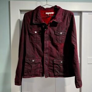 Stetson Chambray Shirt Jacket Women's Large Wine Red Western Wear Full Zip Denim